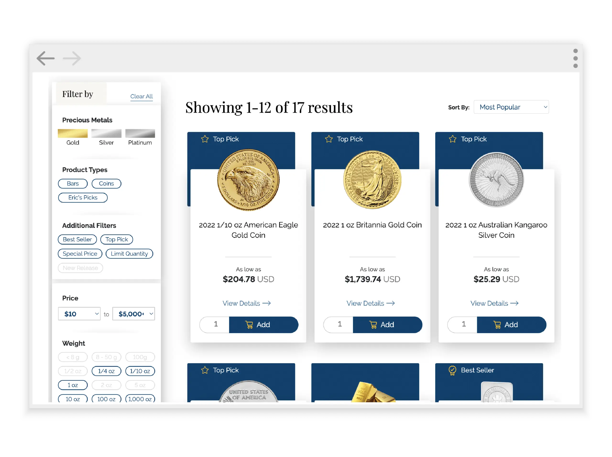 Site e-commerce de métaux précieux.